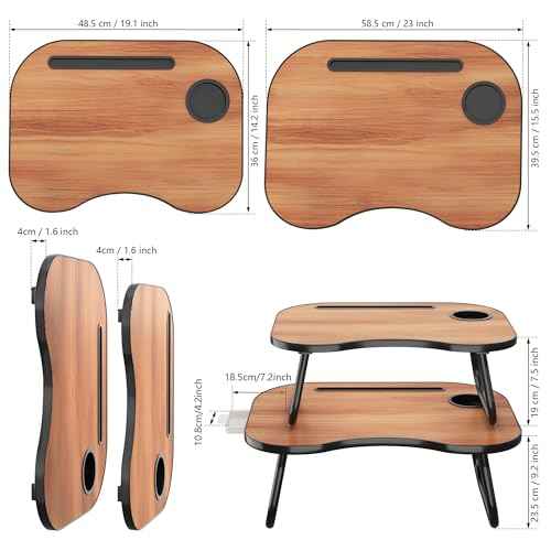 Lap Desk for Laptop Bed Trays for Eating and Laptops Breakfast in Bed Laptop Stand TV Trays for Bed with Cup Holder/Drawer for Sofa/Couch Portable Foldable (Black Walnut, L(23¡¿16")+Drawer)
