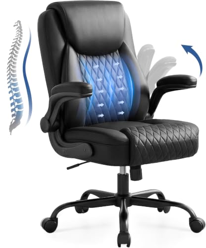 GTPOFFICE Black Executive Office Chair with Lumbar Support & Flip-up Armrests