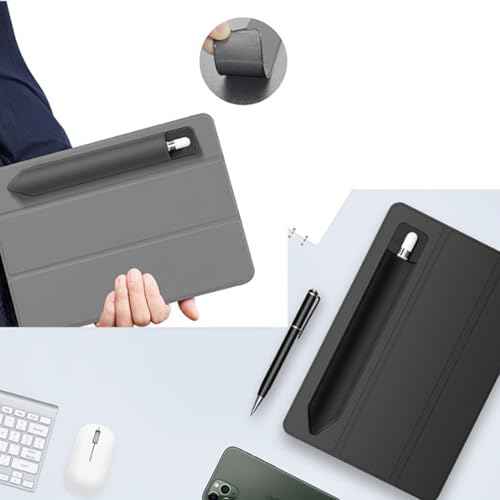 TENOC Universal Stylus Holder, Adhesive Pencil Protected Sleeve Case, Elastic Pens Holder Storage Pouch Pocket Compatible for Pencil Pro 2nd/1st & USB-C, 1 Pcs, Black