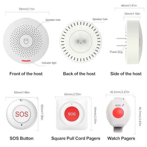 XUK WiFi SOS Caregiver Pager Call Button for Elderly, No Monthly Fee 2.4GHz Wi-Fi APP Control Wireless Nursing Call System with 1 SOS Watch Pagers & 1 Receiver Life Alert Systems for Seniors