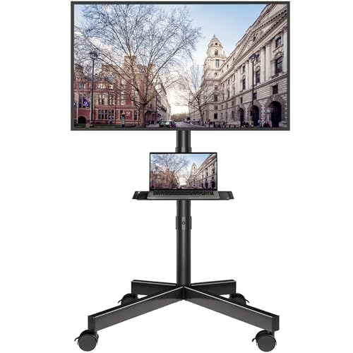 BONTEC Black Rolling TV Stand for 23-65 Inch TVs with Tilt & Lockable Wheels