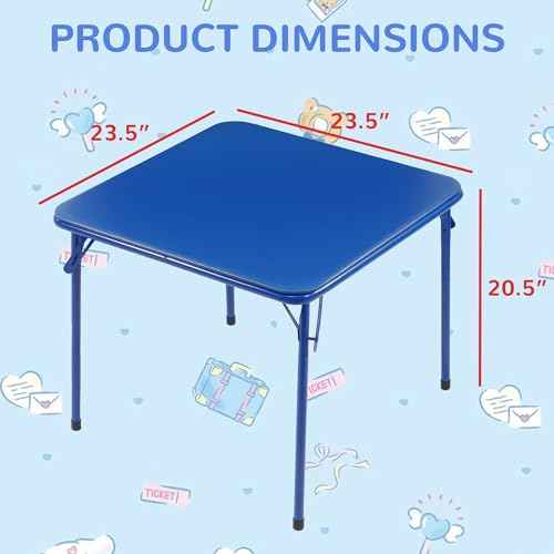 Elevon Folding Square Table, Card Table with Vinyl Padded Top, Foldable Activity for Indoor/Outdoor Use, Perfect for Picnic, Playtime and Learning, 23.5" W X 23.5" D X 20.5" H, Blue
