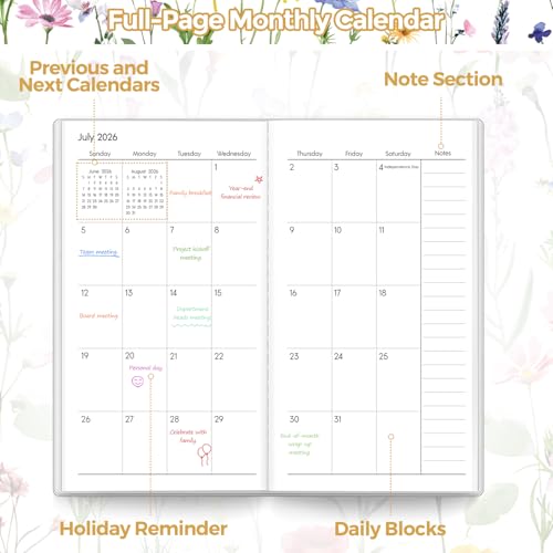 SKYDUE Floral White Pocket Calendar 2026-2028 | 3.8x6.5in Compact Monthly Planner for Purse
