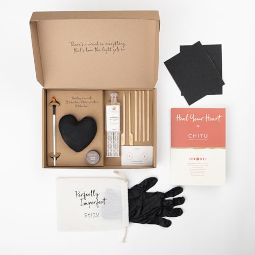 CHIYU Kintsugi kit - Heal Your Heart - Gold Glue - Includes Ceramic Heart - Gift Box - Kintsugi Repair Kit - Charcoal