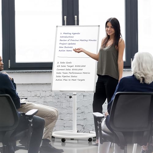 Height Adjustable Mobile Whiteboard with Circular Stand, 36x24 Inch Magnetic Dry Erase Board for Classroom & Office
