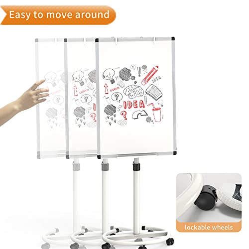 VIZ-PRO ECO Magnetic Whiteboard Easel - 36 x 24 Inches, Mobile Dry Erase with Paper Pads, Adjustable Height, Lockable Wheels, White