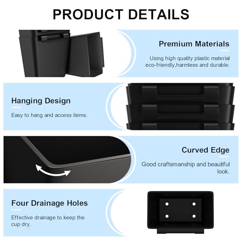 WBKATN 6 Pack Black Hanging Cup Holders with 6 Hooks for Carts & Storage