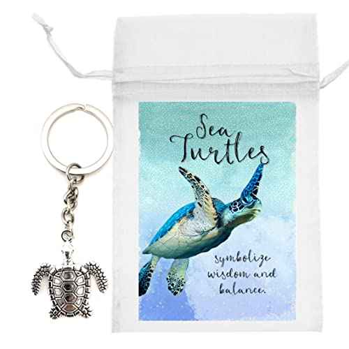 Smiling Wisdom - 20 Bulk Employee Staff Gifts - Mini Appreciation Greeting Cards and Turtle Keychain Gift Sets - 60 Pcs - Silver Sea Turtle