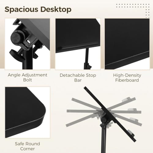 Joyoolife Black Portable Podium Stand with Rolling Wheels Lectern, Adjustable Height