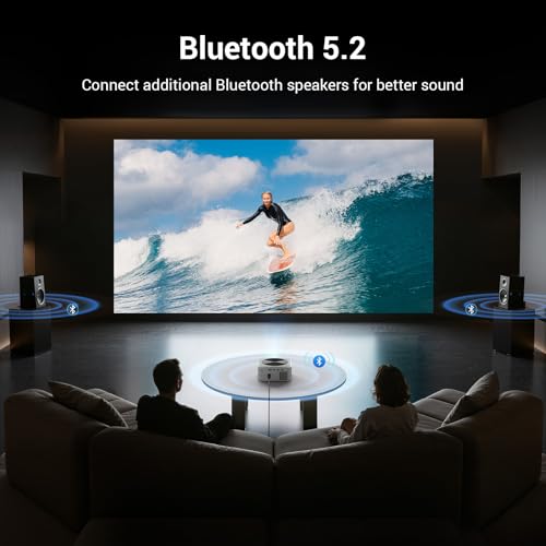 HAPPRUN 1500 ANSI Bright Outdoor 4K Smart Projector with Built-in Apps, Dolby Audio, White