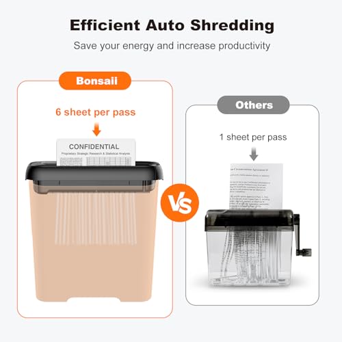 Bonsaii Black 6-Sheet Strip Cut Paper Shredder for Home Office