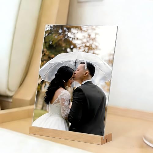 TONICE 8.5x11 Acrylic Sign Holder with Wooden Base 3 Pack, Vertical/Slant Display - Wedding, Restaurant, Office