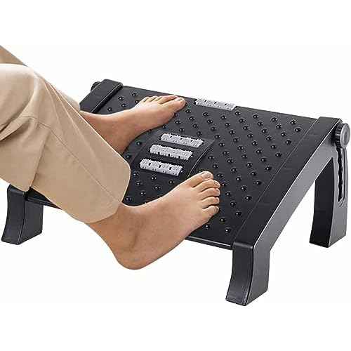 Foot Rest, Adjustable Height Foot Rest for Under Desk at Work, Ergonomic Foot Stool Under Desk for Office, Under Desk Footrest with Large Roller Massage, Comfortable Foot Stool for Pressure Relief