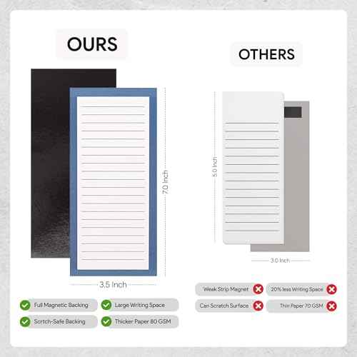 Magnetic Notepads ? Notepads for Grocery List, Shopping List, To-Do List, Reminders -Strong Magnetic Back- Memo Notepad | 8 pack Medium | Solid Pattern Style