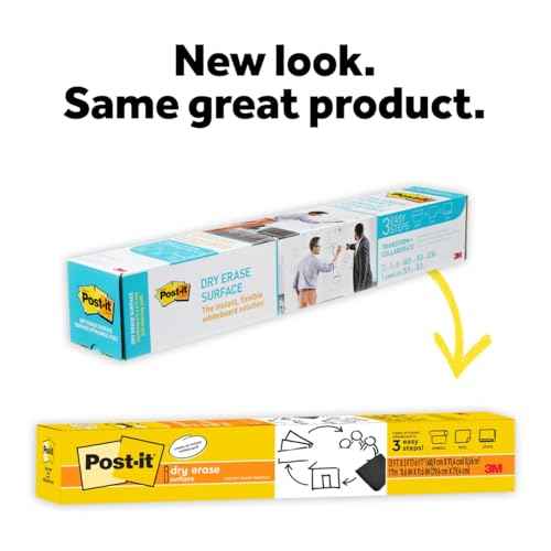 Post-it Dry Erase Whiteboard Film Surface for Walls, Doors, Tables, Chalkboards, Whiteboards, and More, Removable, Stain-Proof, Easy Installation, 3 ft x 2 ft Roll, White, 3 x 2 Feet (DEF3x2)
