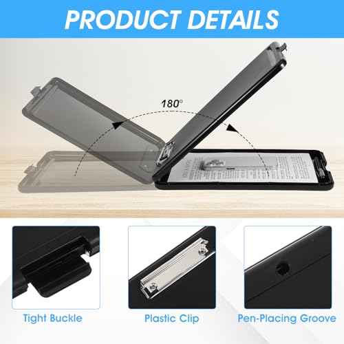 10 Pcs Storage Clipboard Nursing Clipboard with Storage and Low Profile Clip PP Plastic Foldable Clipboards Storages for Home Office School, (9.5 x 13.5 Inch, Black)
