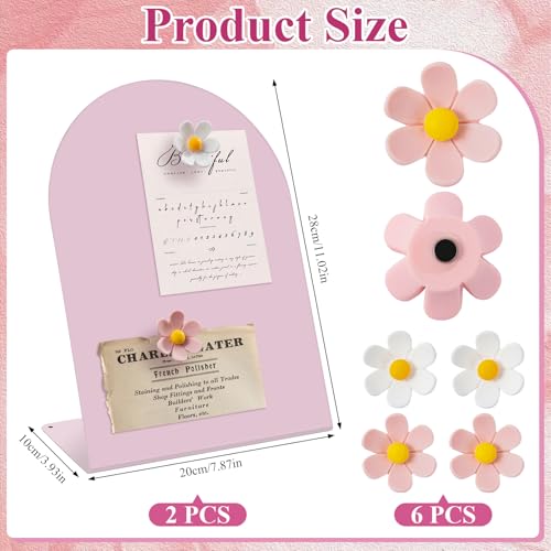 Pink Magnetic Display Board Set with 6 Flower Magnets - 11x8 in Home Office Classroom Decor