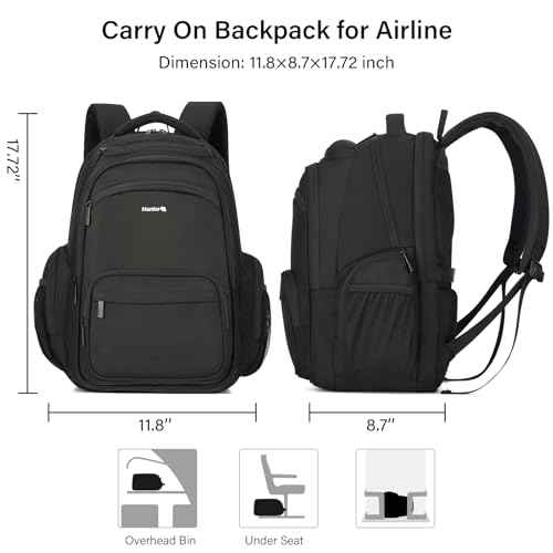 Hanke College Laptop Backpack Multi-Pocket, 18-Inch Large Travel Backpack for Men Women, Water Resistant College Bookbag for 15.6 Inch Laptop, Casual Daily Personal Item Size Airline Approved,Black