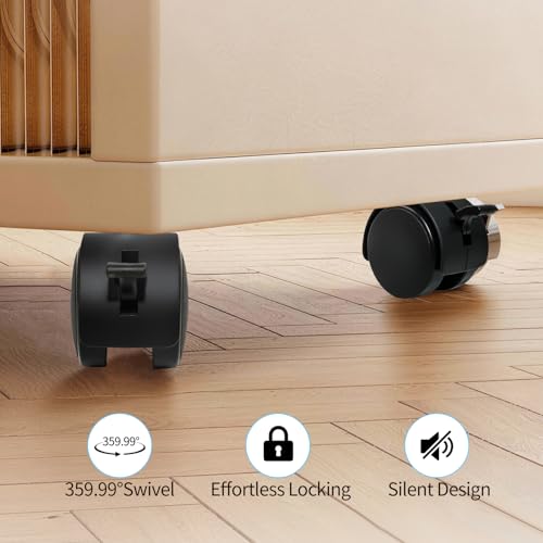 Quadafy 1.5 Inch Swivel Caster Wheels with Locking Brakes, ABS Plastic & Metal, 4 Pack (Black) for Furniture