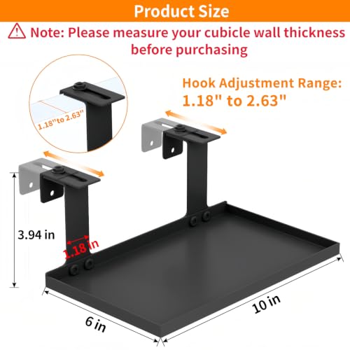 Adjustable Metal Cubicle Shelf with Hooks for Office Storage, Black