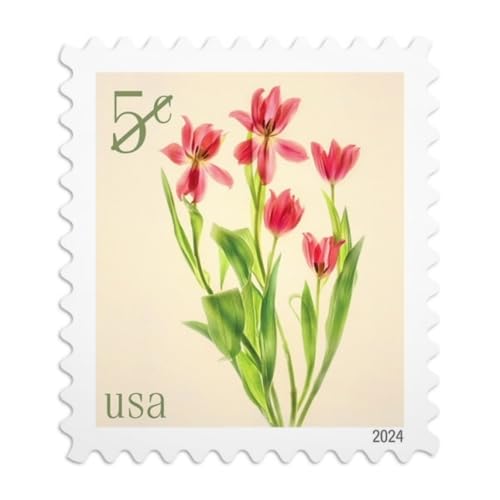 USPS Red Tulips 2024 5-Cent Sheets of 20 Definitive Postage Stamps
