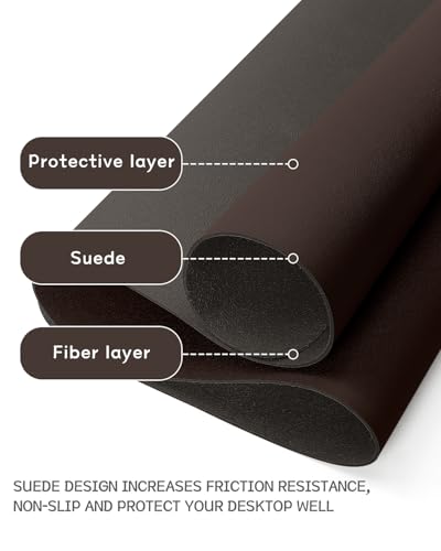 YSAGi Dark Brown Non-Slip Leather Desk Pad 31.5x15.7 inch Waterproof Mouse & Keyboard Mat