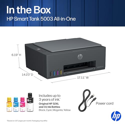 HP Smart Tank 5003 Ink Tank Printer - Medium Basalt / Light Basalt, 3-Year Ink Supply Included, All-in-One Wireless Printer