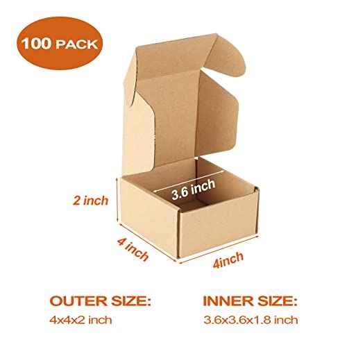 PHAREGE 4x4x2 inch Shipping Boxes Bulk 100 Pack Brown, Tab Lock Tuck Top Mailer Boxes for Packaging Small Business, Small Cardboard Gift Boxes for Wrapping Mailing Present