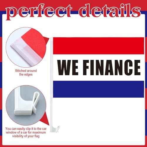 12 Pcs Window Clip on Flag 12 x 16 Inch Red Advertising Sign Single Sided Car Dealer Flags for Auto Dealers Vehicle Cars Accessories(We Finance)
