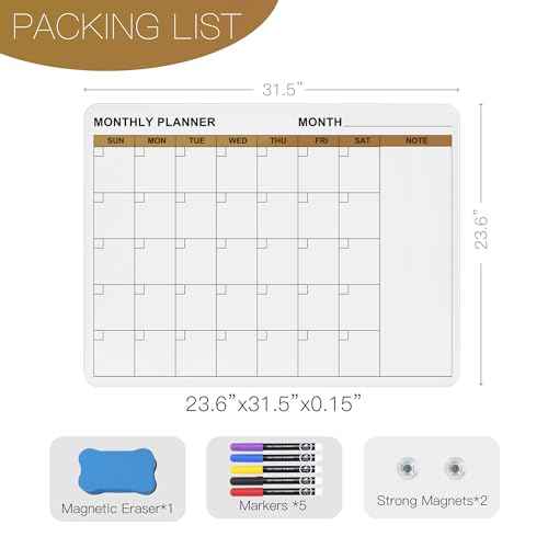 SELEAD Large Magnetic Glass Calendar Whiteboard for Wall - Dry Erase White Board with Markers, Magnets, Eraser - 3¡®x2' Planner Pizarra for Home School Office