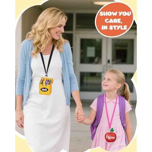 12Pcs Cute Acrylic Hall Passes for Classrooms with Lanyards, Durable Bathroom Passes for Classrooms, Nurse, Office, Library Passes, Teacher Essentials for Classroom Organization