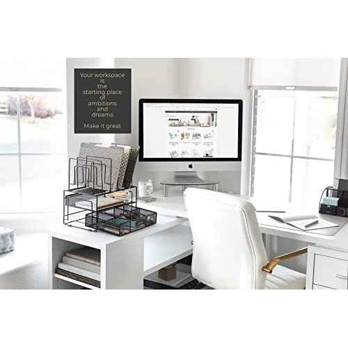 BLU MONACO Black Desk Organizer with File Sorters & Drawer ? Workspace Storage Rack for Office Supplies & Files