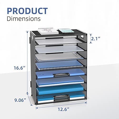 DALTACK Black 9-Tier Metal Mesh Desk Organizer with Handles, Office File Tray