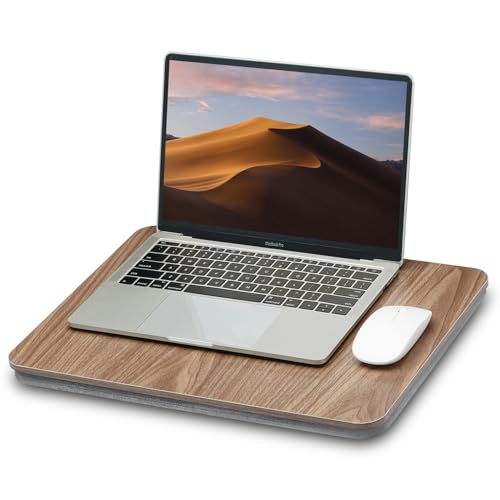 ZEAPTAC Dark Brown Wood Portable Lap Laptop Desk with Pillow Cushion, Fits 15.6 Inch, Bed & Couch Stand