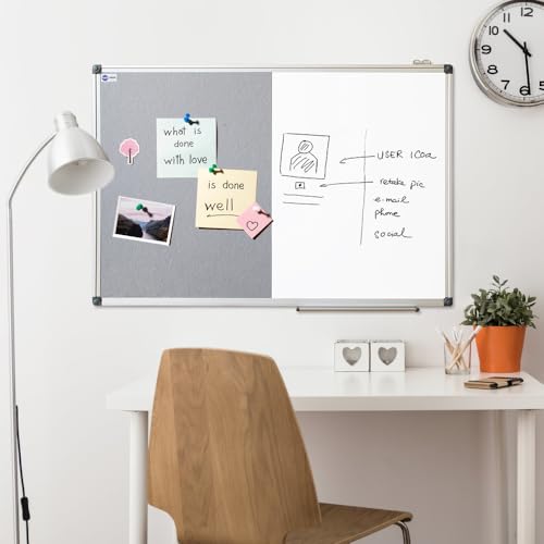 NEWPUTE 36 x 24 Inch White & Cork Board Combo - Grey Dry Erase & Bulletin Display