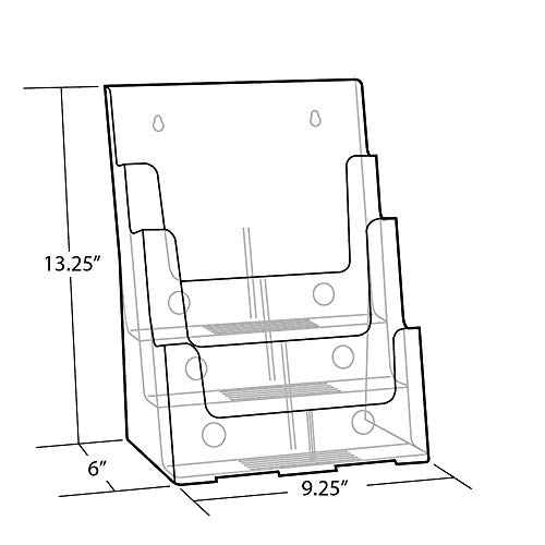 Azar Displays 252378, Brochure Holder, Acrylic Desk Organizer, Three Tier Document, Magazine & Sign Holder, Wall Mount Desk Accessories, Literature Display Stand, Divider for 4" Pamphlets, 8.5"x11"