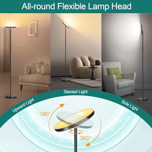 Mukuxin Black 40W LED Torchiere Floor Lamp with Remote, Dimmable & Color Temp 2700K-6500K