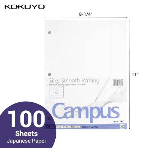 KOKUYO 5x5 Graph Paper, Loose Leaf Paper 8.25"x11", 100 Sheets, Smooth Writing Surface, Bleed Resistant Filler Paper for Math, Engineering, Art Projects. Japan Import (WSG-NO-887G2)