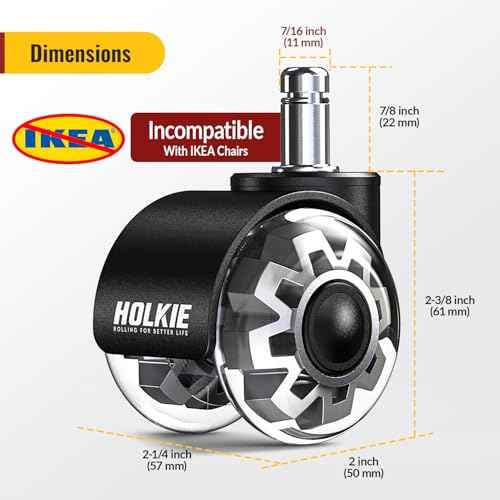 HOLKIE Office Chair Wheels Grey Dual Rubber 2 Inch Replacement 10 Pack Smooth Quiet Rolling Casters Universal Fit Casters 11x22mm for Hardwood Floors Carpet Computer Gaming