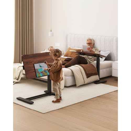 FLEXISPOT H7 PRO Mobile Standing Desk Adjustable Overbed Table Pneumatic with Wheels 90¡ÆTiltable Portable Laptop Desk Rolling Computer Cart Foldable Bedside Table(31.5" W x 17.7" D, Mahogany)