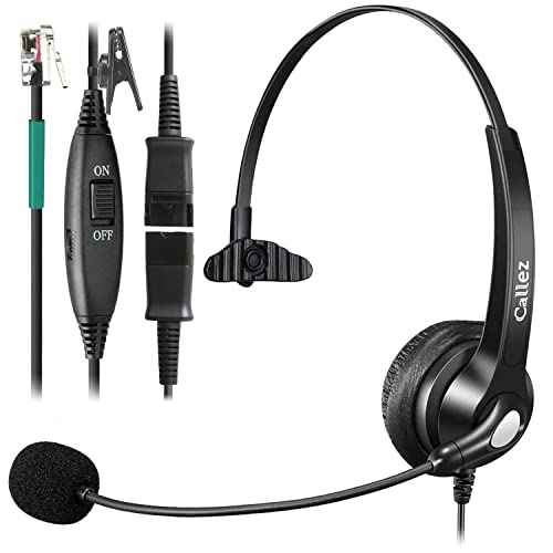 RJ9 Telephone Headset with Mic Noise Cancelling, Quick Disconnect Phone Headset Compatible with Polycom VoIP VVX311 VVX411 VVX250 Plantronics S12 T110 ShoreTel 480 Nortel NEC Aastra Mitel Desk Phones