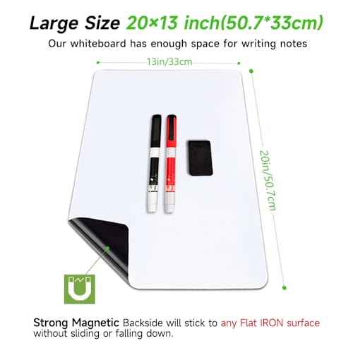 Magnetic Dry Erase Board Fridge White Board Sheet 20x13 inch, Flexible Large Refrigerator Magnets Whiteboard Planner for Home Kitchen, 2 Markers and Eraser