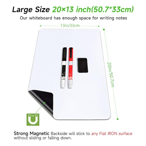 Magnetic Dry Erase Whiteboard Sheet 20x13 Inches - ANLIOTE White Fridge Whiteboard with Markers & Eraser