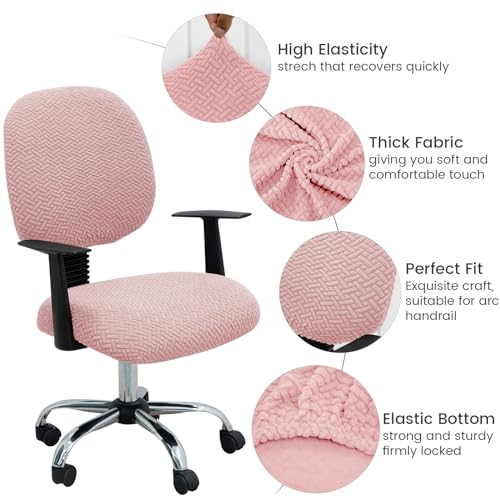 MIFXIN B-jacquard Pink 2-Piece Office Chair Cover Set, Stretchable Elastic Slipcovers