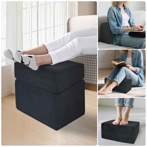 Adjustable Foot Rest for Under Desk at Work - 3-in-1 Ergonomic Foot Stool with Zipper Connection, 6.3"/11.8"/16" Height Adjustable for Office, Home & Gaming (Black)
