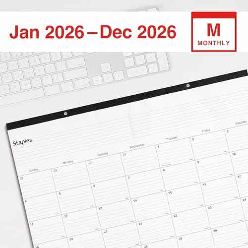 Staples 2026 Year 21.75" x 17" Monthly Desk Pad Calendar, White/Black (ST12951-26)