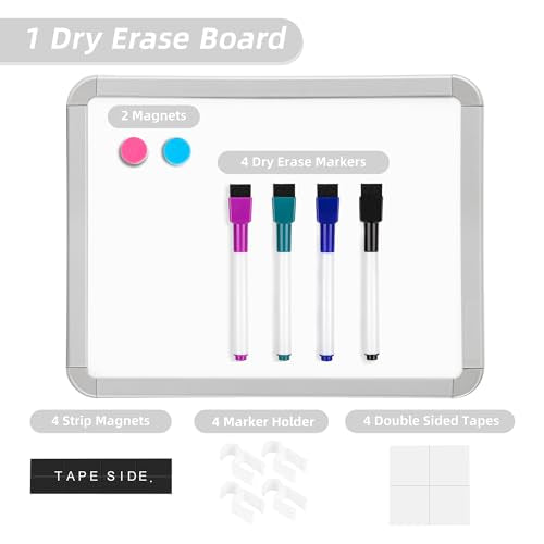 VUSIGN Small Dry Erase Whiteboard 8.5 x 11 Inches - Magnetic, Multi-Purpose, Includes Markers & Magnets - Silver Variant