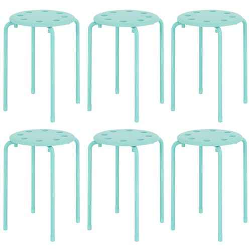 VECELO Stacking Stools Set of 6, 17.7 Inch Standard Height, Portable Plastic Colourful Decoration Stools for School Classroom and Office, No Assembly Required, Green