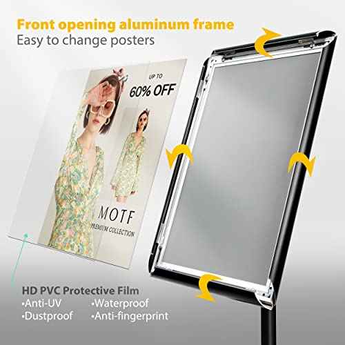 11"x17" Pedestal Poster Sign Holder Stand with Heavy Duty Solid Steel Base, Adjustable Floor Standing Sign Holder for Vertical and Horizontal View Sign Super Stable Displayed Stands, Black