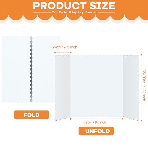 12 Pieces Tri Fold Poster Boards Bulk, Lightweight Science Display Boards, Trifold Presentation Display Board for Science Fair Project(22 x 38 Inch,White)